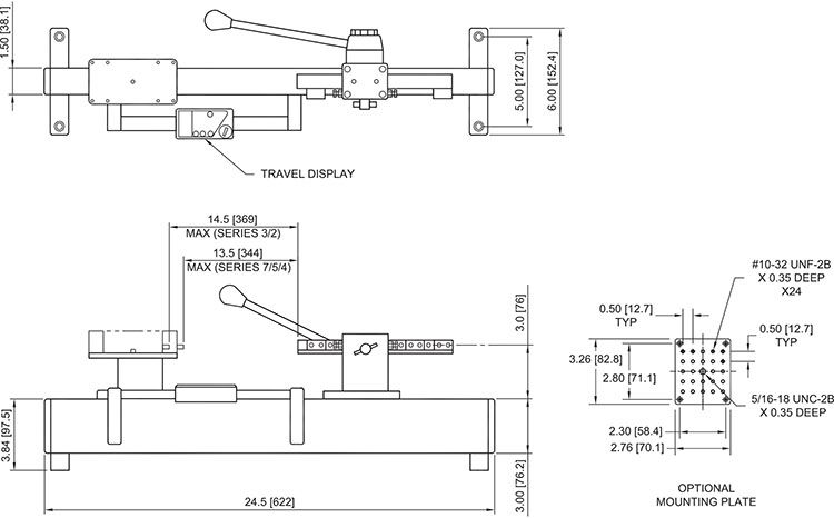 bản vẽ kich thước máy đo lực kéo nén bằng tay TSA750H Mark 10